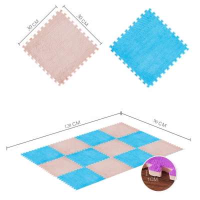 China Made Hot Sale Interlocking Pile Plush Puzzle Carpet  Baby Kids Play Mat