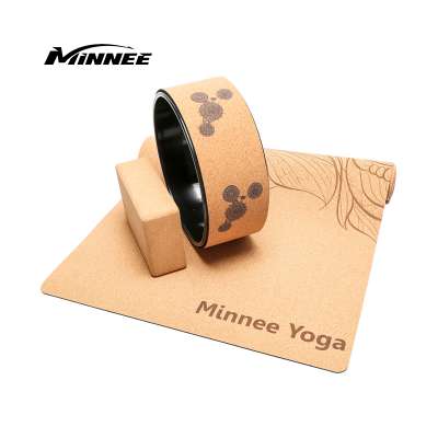 MINNEE Multifunctional 2020 top custom logo hot selling cork yoga mat yoga wheel gym fitness sports yoga set